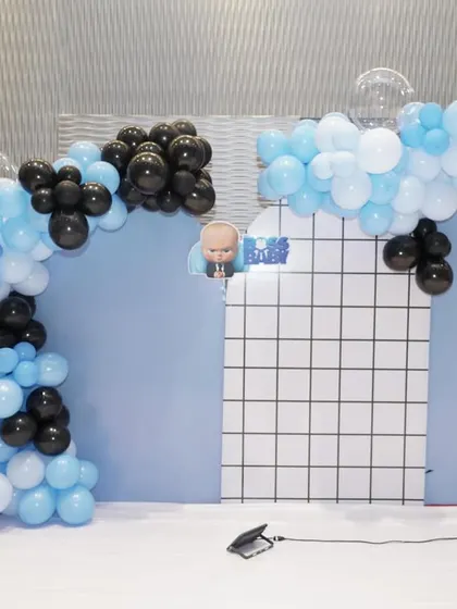 Another view of the Boss Baby photo booth backdrop.