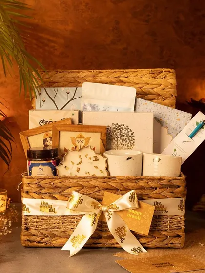 Our Green Diwali hamper is designed for conscious celebrating. Packed in a reusable woven trunk, it's filled with eco-friendly products that are good for the planet.