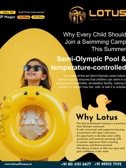 Our summer camp is designed to be an exciting and fitness-oriented experience. This graphic highlights the benefits of joining, from professional training in a premium pool to gaining confidence in the water.