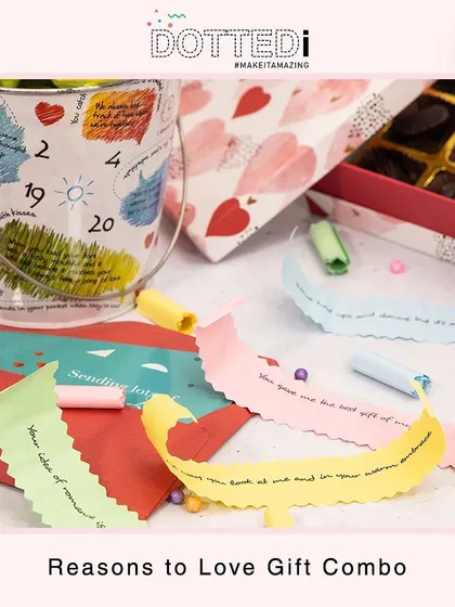 A close-up of the colorful, hand-written notes from the "Reasons to Love" gift bucket, showing the personal touch I add to my creations.