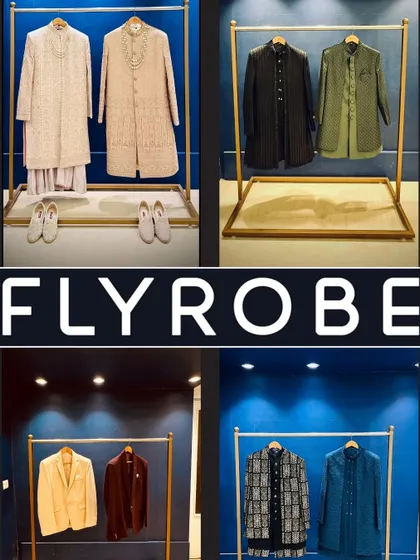 A collage showcasing the variety of styles available in our store, from light-colored sherwanis to dark Jodhpuri suits and printed kurtas.