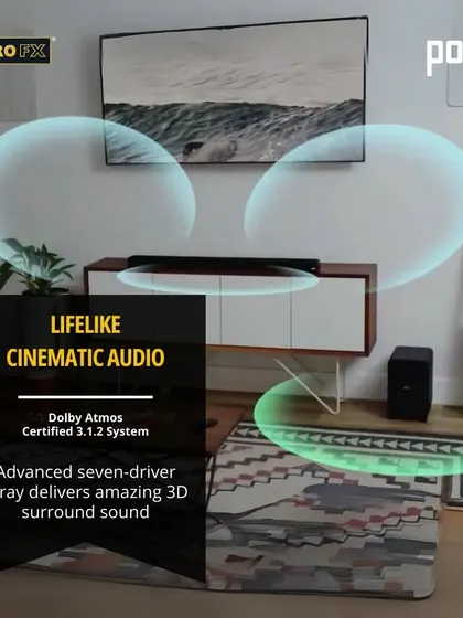 The Polk Signa S4 soundbar and wireless subwoofer deliver a true Dolby Atmos experience. The advanced seven driver array, including up-firing speakers, creates a lifelike 3D soundstage for cinematic audio at home.