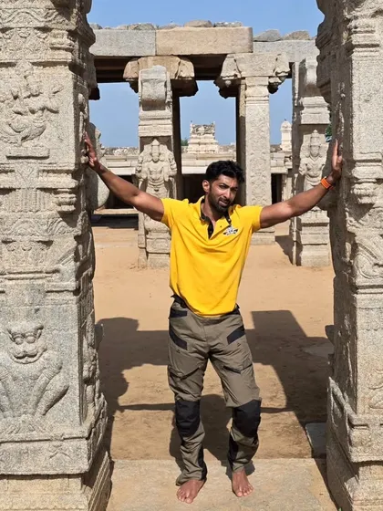 On a bike ride to the historic site of Lepakshi. I believe in staying connected to our heritage and history.