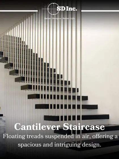 A cantilever staircase, where floating treads appear suspended in air. This design is perfect for creating a sense of spaciousness and making a minimalist, yet dramatic, architectural statement.