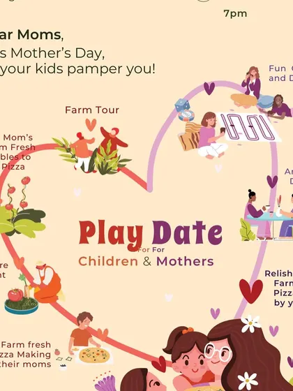 A detailed, heart-shaped infographic for our Mother's Day 'Play Date' event.