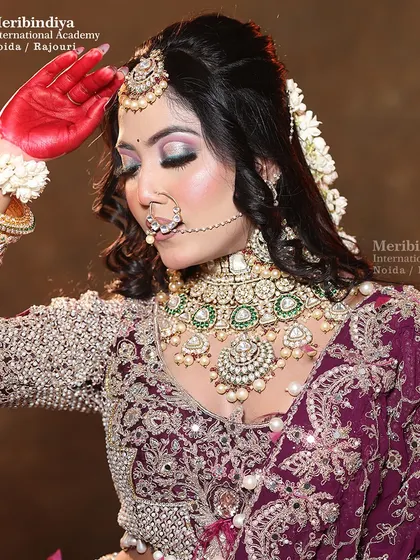 The side profile highlights the intricate details of the hairstyle, from the front puff to the floral accessories.