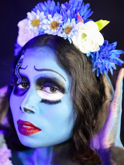 A stunning recreation of the Corpse Bride. Our character makeup modules teach students how to bring iconic animated figures to life.
