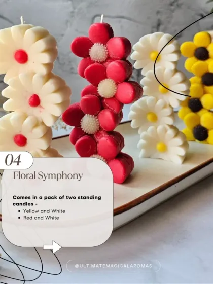 A closer look at the Floral Symphony standing candles, part of my Valentine's collection. This set of two comes in yellow and white or red and white, making for a cheerful and romantic gift.