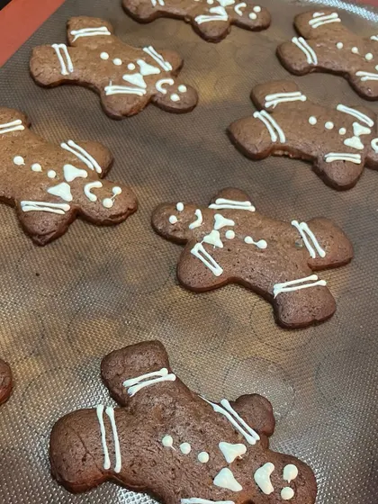 Our gingerbread men cookies, decorated with simple white icing. They are as fun to look at as they are to eat.