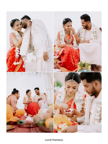 A collage of candid ceremony moments, from kisses and laughter to sacred rituals.