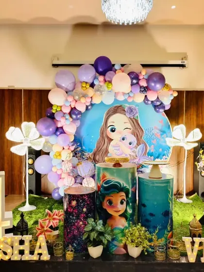The complete view of the mermaid-themed stage setup, perfect for photos and making a big impression.