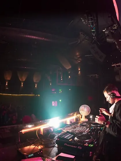 A wide-angle shot showing my position on the stage at Elrow, giving a sense of the scale of the event.