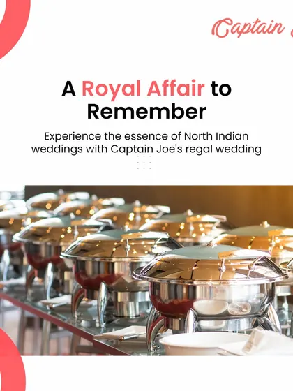 Experience the essence of a royal affair with my regal wedding catering. The line of gleaming chafing dishes promises a grand feast, perfect for a traditional North Indian wedding.