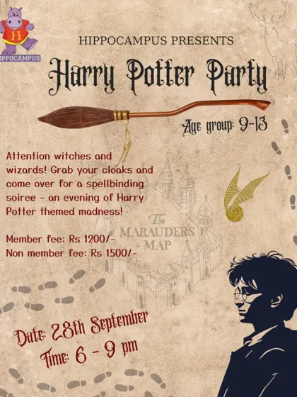 Attention witches and wizards! This poster for my Harry Potter Party invites you to a spellbinding soiree, promising everything from getting sorted by the hat to playing a game of Quidditch Pong.