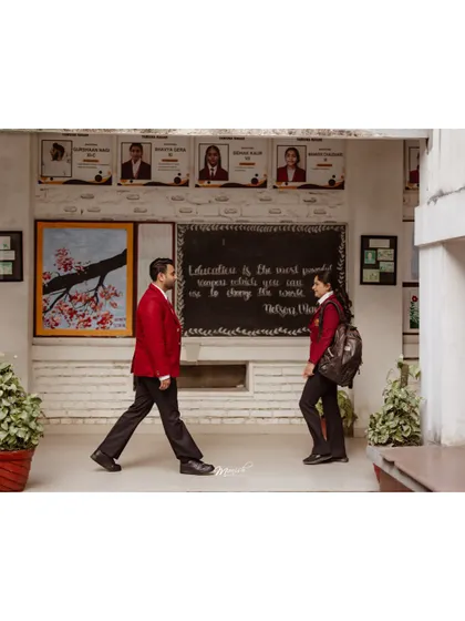 Walking down the school corridor, hand in hand. This shot recreates the feeling of young love and the journey they've taken since.