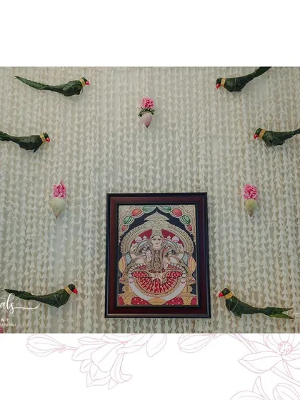 Another detail shot of the elegant and whimsical backdrop, perfect for a sacred wedding ritual.