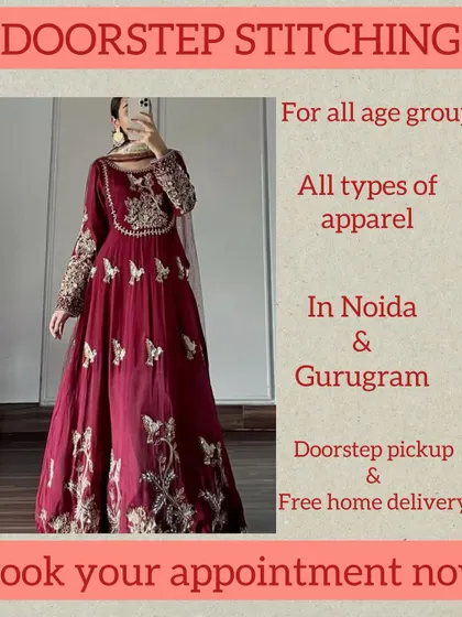 This graphic summarizes my promise: doorstep stitching for all age groups and apparel types in Noida and Gurugram. I offer free pickup and home delivery to make the experience completely hassle-free.