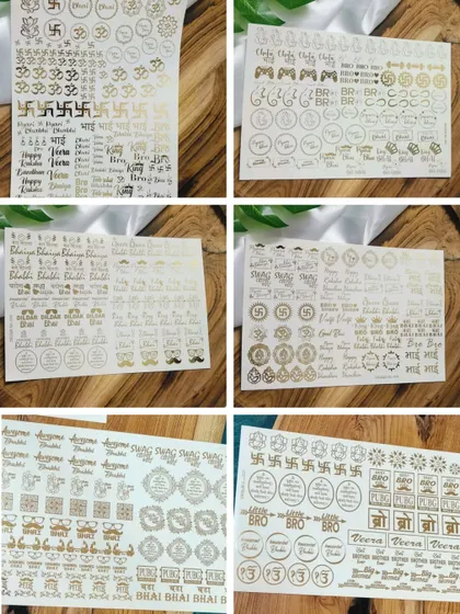 Our gold foil Rakhi stickers are perfect for adding a professional and festive touch to your handmade resin rakhis. The sheets include various designs and greetings for the occasion.