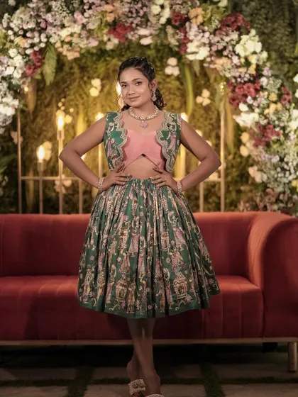 A full view of my unique mehendi outfit, designed to be comfortable and stylish.