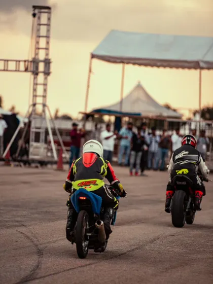 Two riders head back to the paddock after a run, a common sight at our events.