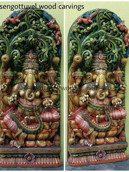 A side-by-side comparison of our 36-inch multicolored Ganesha Jali panel, showing the consistency and vibrancy of our hand-painted work.