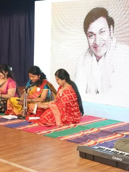 Our student bhajan group performing during the 12th-anniversary celebration. Music and chanting are integral parts of a holistic yoga practice, helping to open the heart and quiet the mind.