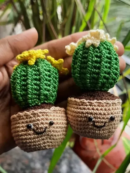 Another style of my flowering cacti, with different pot and flower colors. I love how versatile these little plant designs can be.