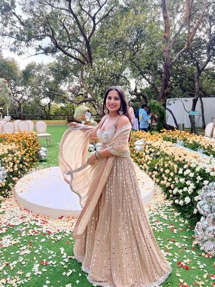 Twirling in this beautiful pastel lehenga at a garden wedding. I love finding outfits that are not just beautiful but also fun to wear.