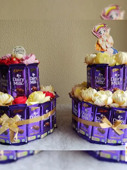 Two-tiered Dairy Milk chocolate "cakes" created for actors Saiketan Rao and Shivangi Khedkar, sent by a fan to celebrate their on-screen chemistry.