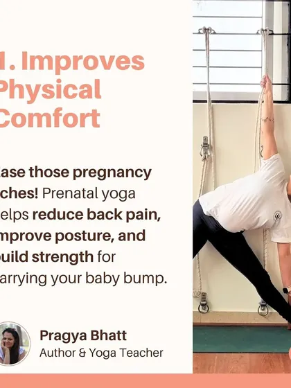 Prenatal yoga is a powerful tool for improving physical comfort during pregnancy. Here, I demonstrate Trikonasana (Triangle Pose), which helps reduce back pain, improve posture, and build the strength needed to carry your baby bump with greater ease.