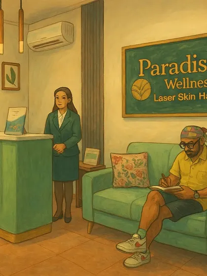 Another Ghibli-style illustration, this time showing our clinic's reception and waiting area. It captures the welcoming and serene environment we provide for every visitor.