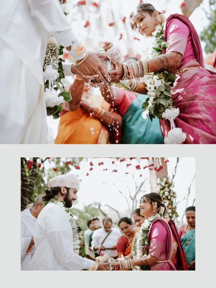 A two-panel layout showing the 'kanyadaan' ritual, a deeply emotional and significant part of the ceremony.