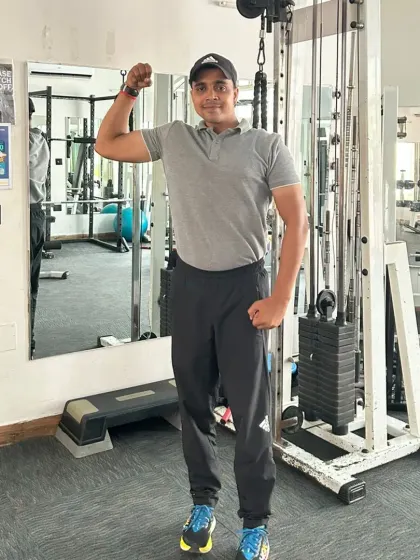 Flexing at the cable machine.