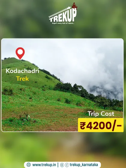 The Kodachadri trek package for 4200 rupees. This trip is a great mix of nature, adventure, and culture, including a visit to Kuvempu’s home.
