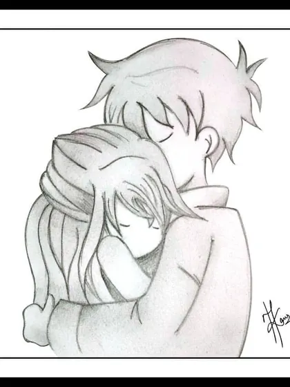 A gentle sketch of two people hugging. Sometimes, when you don't know what to say, a hug says enough. This piece is about the simple, powerful comfort of a human connection.