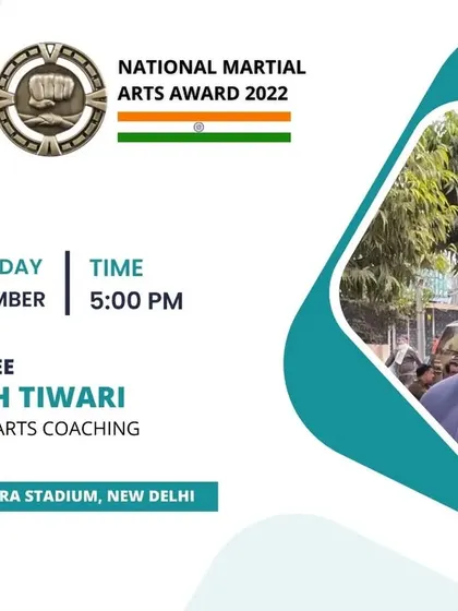 Ritesh Tiwari is recognized here as an awardee for his work in martial arts coaching at the National Martial Arts Award 2022. We take pride in acknowledging the hard work of coaches at all levels.