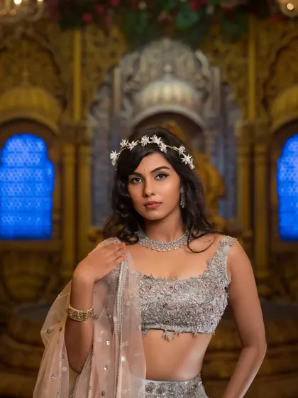 Another portrait from the Apsaras Beauty campaign, set against an ornate background to enhance the premium feel of the brand.