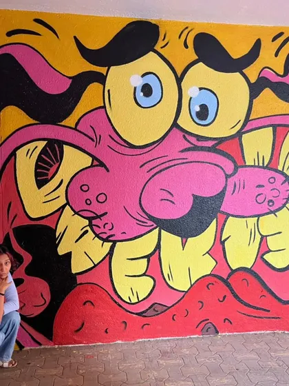 Me crouching next to the finished Courage piece. It's always a proud moment to see a vision come to life.