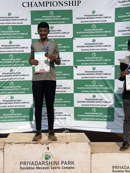 Piyush on the podium after clinching the bronze medal in the 100-meter sprint at the PDP Athletic Competition.
