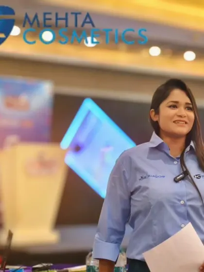 Walking the stage with confidence at the Mehta Cosmetic event. My job is to own the stage and guide the proceedings.