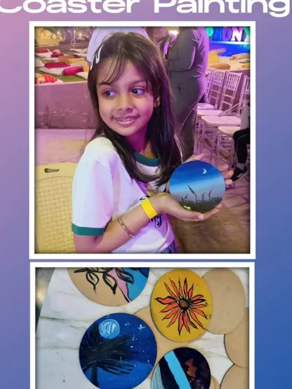 A creative coaster painting activity stall, where guests can paint their own souvenir to take home. It's a great way to engage kids and adults alike.