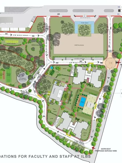 This master plan for a residential community in Delhi demonstrates our approach to urban planning. Our primary goals were to preserve existing trees, create expansive green zones, and design a layout that prioritizes residents' well-being and community interaction.