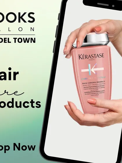 A graphic promoting our range of Kérastase hair care products, available for purchase so you can continue your luxury hair ritual at home.