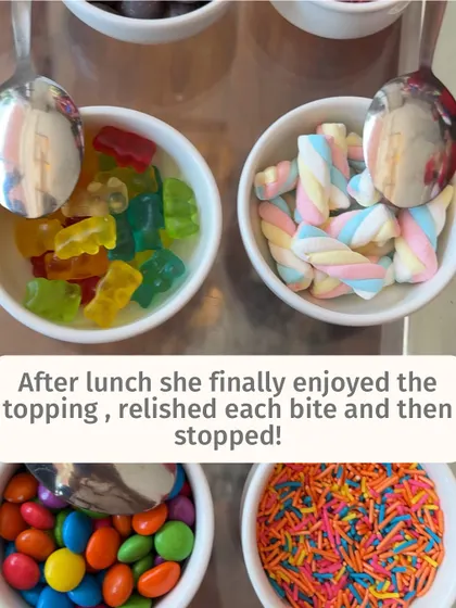 After lunch, she finally enjoyed the toppings, savoring each bite. This showed me she is developing her own mindful relationship with treats.