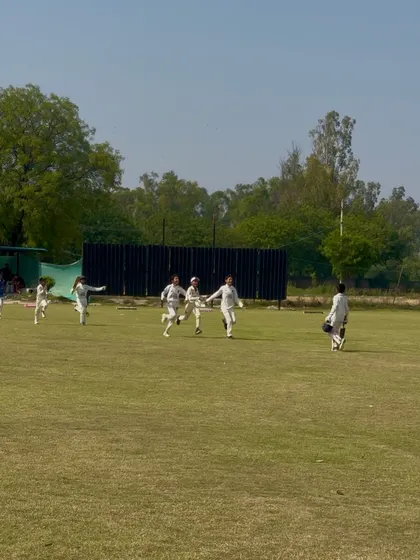 The team running in celebration after hitting the winning runs.