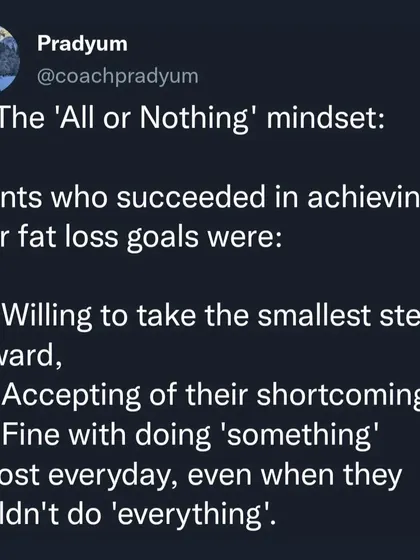 My most successful clients are the ones who master their mindset. They avoid common cognitive biases like the 'All-or-Nothing' mindset, 'Survivorship Bias', and the 'Sunk Cost Fallacy'. This series of posts breaks down the mental traps that derail progress and how to avoid them.