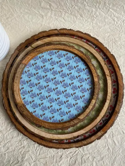 Another view of the nested trays, showing the beautiful natural bark edge and the unique patterns.