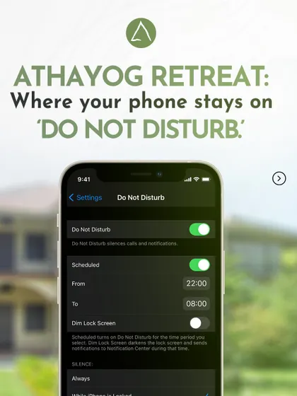 At our retreats, your phone stays on 'Do Not Disturb' so you can too. This image represents the digital detox that is a core part of the experience, allowing you to be fully present without notifications or distractions.