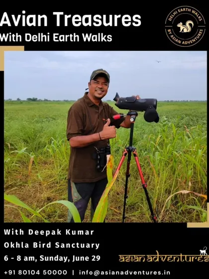 Our expert guide Deepak Kumar in his element at Okhla Bird Sanctuary. His years of dedicated birding in the area mean he knows the best spots to find both common and rare avian treasures.