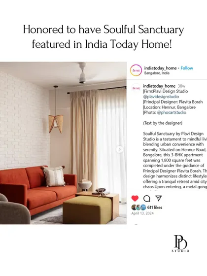 It was a thrill to have our 'Soulful Sanctuary' project featured by India Today Home. This recognition highlights our work in blending urban convenience with serene, mindful living.